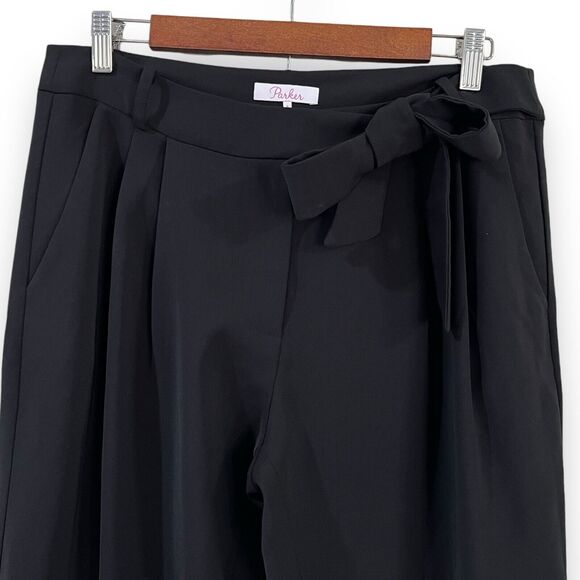 PARKER Elliot Pleated High Rise Belted Tie Waist Trouser Pants Size 8 Black - Picture 4 of 11